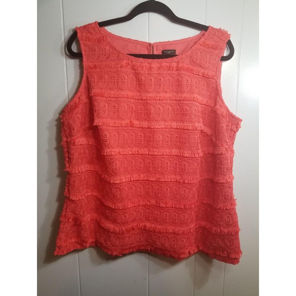 Talbots‎ Women's Sz 14 Coral Orange Tiered Fringe Sleeveless Boho Blouse